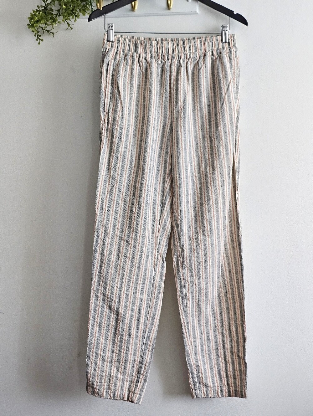 Carbon2Cobalt Women’s Small Striped Pull-On Pants Cotton Blend Coastal Boho